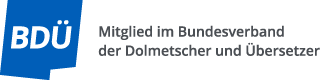 BDÜ-Mitgliedschaft Logo des BDÜ – Mitglied im Bundesverband der Dolmetscher und Übersetzer